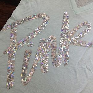 PINK Victoria's Secret Tops - Sequin Bling Logo V Neck Tee PINK Victoria's Secret Tops - Sequin Bling Logo V Neck Tee